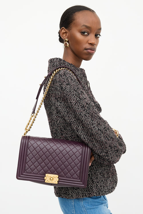 Chanel 2021 Dark Purple Quilted Leather Medium Boy Bag
