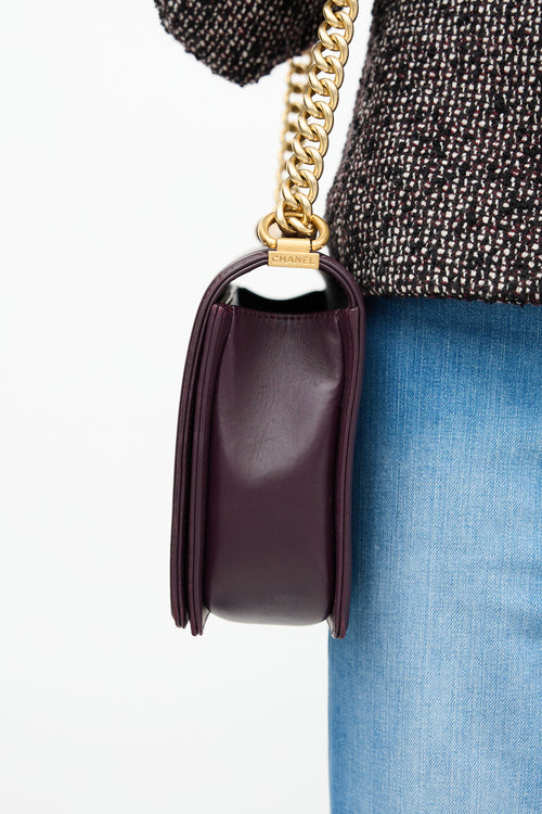 Chanel 2023 Dark Purple Quilted Leather Medium Boy Bag