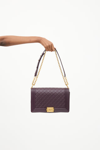 Chanel 2017 Dark Purple Quilted Leather Medium Boy Bag