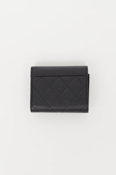 CHANEL Caviar Quilted Compact French Flap Wallet Black 174236