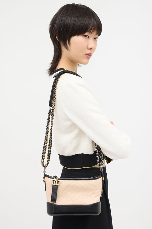 Chanel 2019 Black & Beige Leather Small Gabrielle Bag