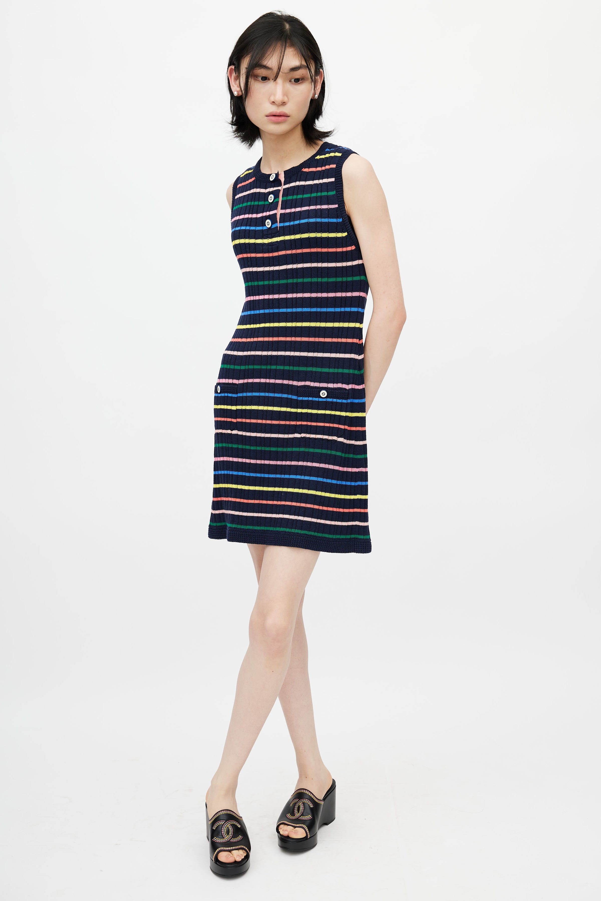 Chanel // 2018 Multicolour Knit Striped Tank Dress VSP Consignment Chanel // 2018 Multicolour Knit Striped Tank Dress VSP Consignment