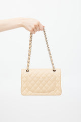 Chanel 2019 Beige Caviar Leather Small Double Flap Bag