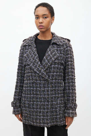 Chanel 2019 Purple & Multicolour Tweed Pea Coat