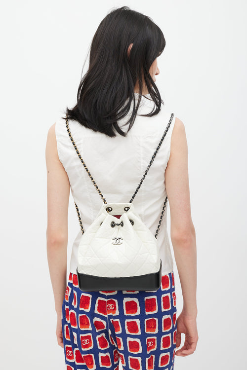 Chanel 2019 White & Black Aged Leather Gabrielle Backpack
