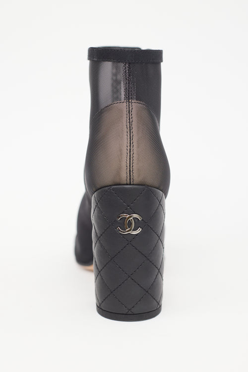 Chanel Cruise 2020 Black Mesh & Quilted Leather CC Boot
