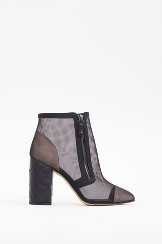Chanel Cruise 2020 Black Mesh & Quilted Leather CC Boot