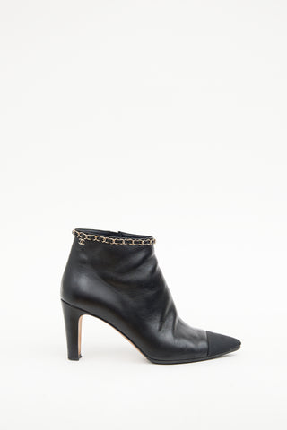 Chanel Black Chain Trim Ankle Boot