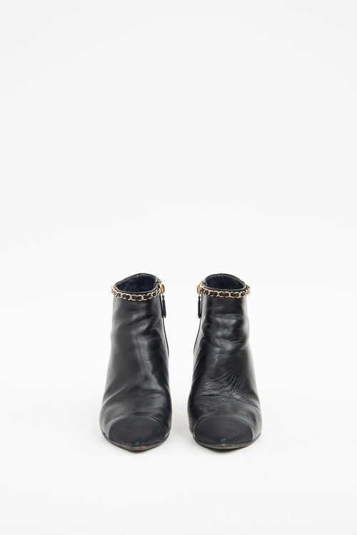 Chanel Black Chain Trim Ankle Boot