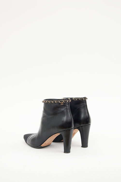 Chanel Black Chain Trim Ankle Boot