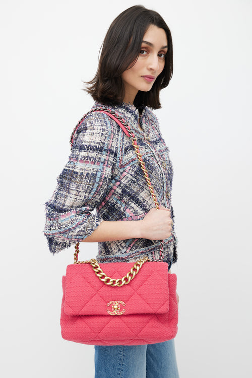Chanel 2027 Pink Quilted Tweed 19 Shoulder Bag