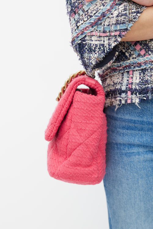 Chanel 2024 Pink Quilted Tweed 19 Shoulder Bag