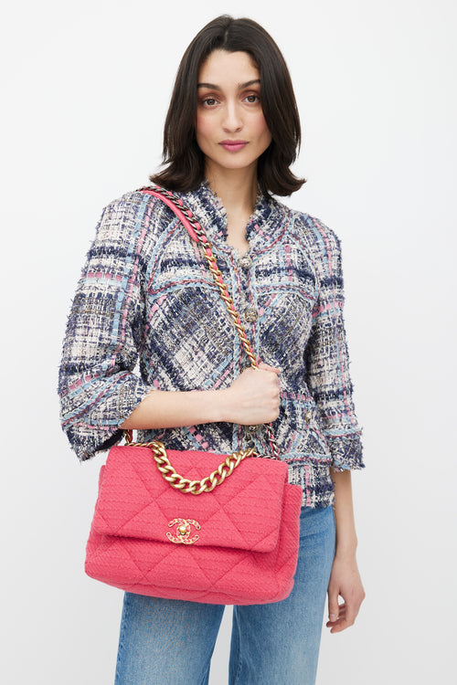 Chanel 2021 Pink Quilted Tweed 19 Shoulder Bag