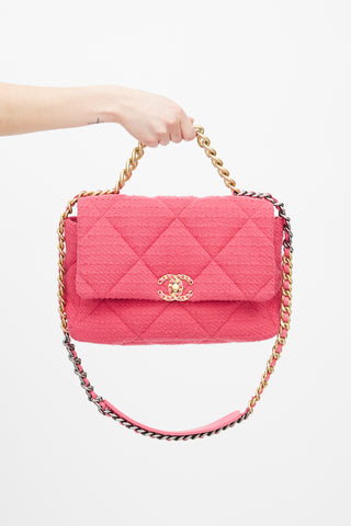 Chanel 2020 Pink Quilted Tweed 19 Shoulder Bag