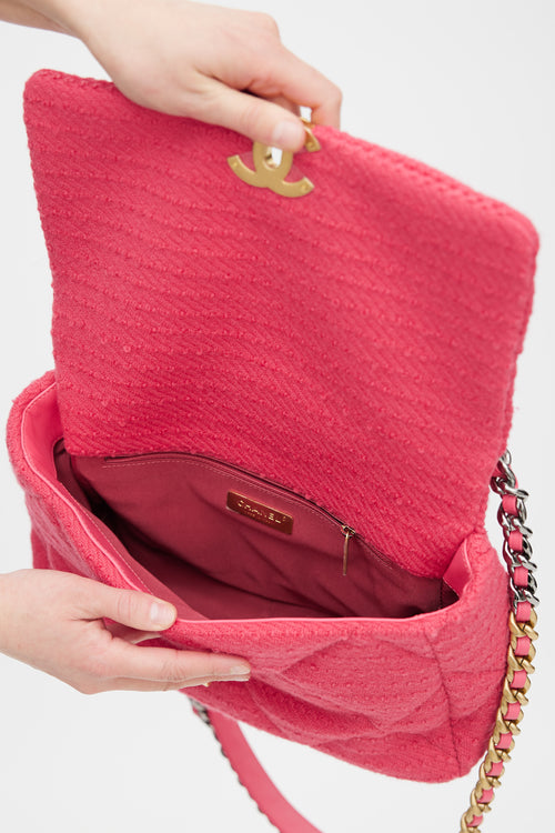 Chanel 2028 Pink Quilted Tweed 19 Shoulder Bag