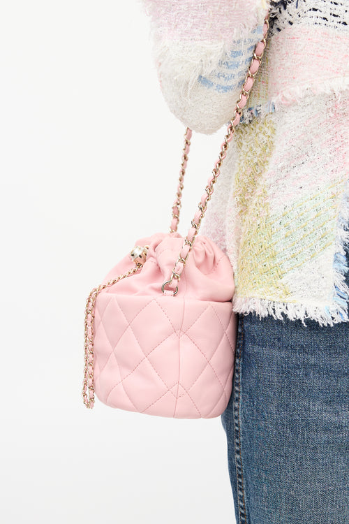 Chanel 2021 Pink Leather Bucket Crossbody Bag