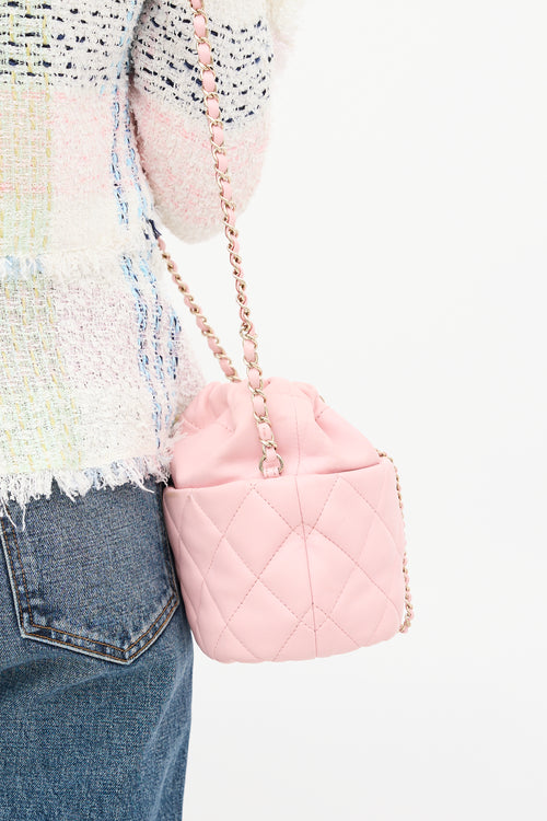 Chanel 2021 Pink Leather Bucket Crossbody Bag