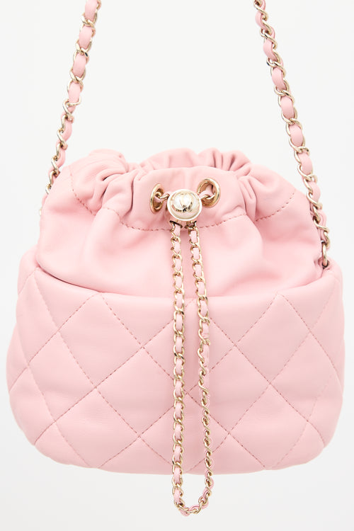 Chanel 2021 Pink Leather Bucket Crossbody Bag