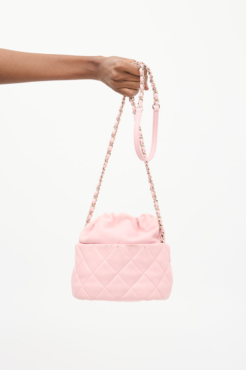 Chanel 2021 Pink Leather Bucket Crossbody Bag