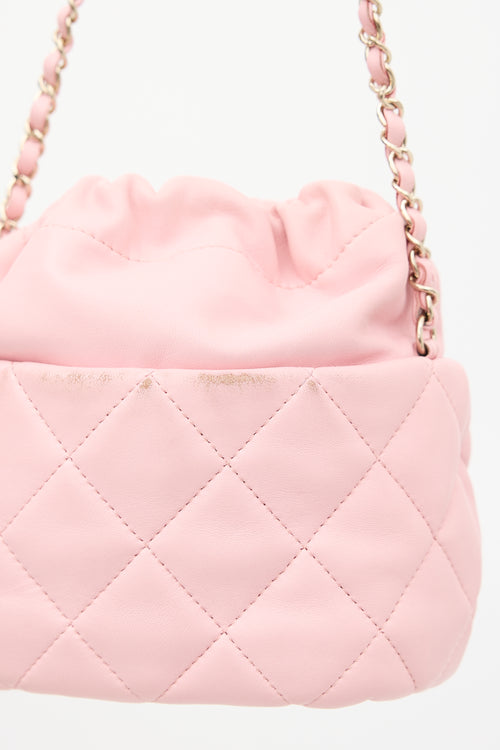 Chanel 2021 Pink Leather Bucket Crossbody Bag