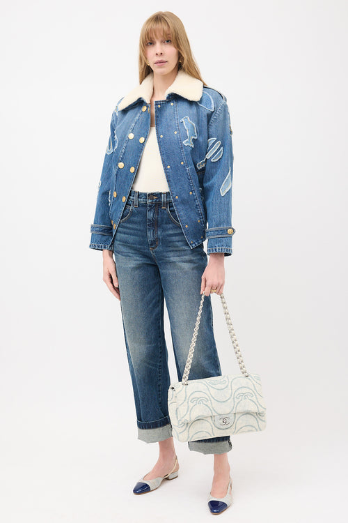 Chanel 2021 Wave Denim Jumbo Flap Bag