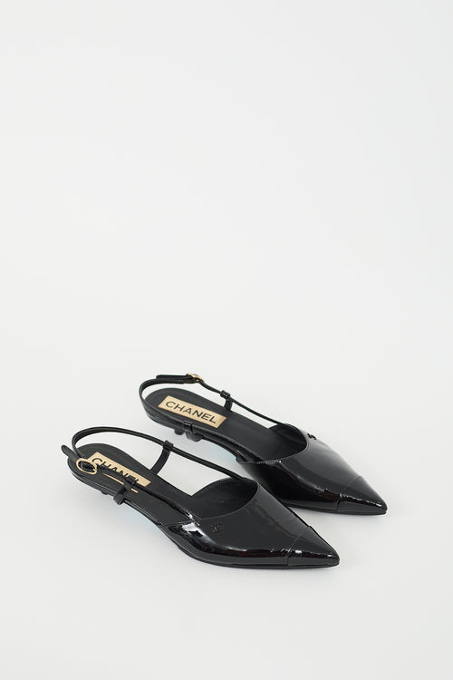 Chanel 2022 Black Patent CC Slingback Mule