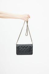 2022 Black Quilted Caviar Leather Wallet On Chain