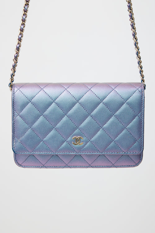 Chanel 2027 Blue & Purple Iridescent Wallet On Chain Bag