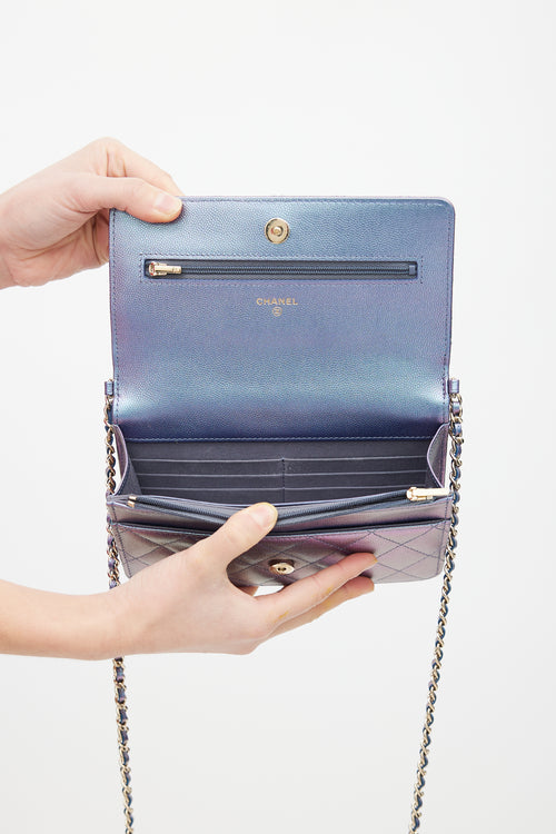 Chanel 2026 Blue & Purple Iridescent Wallet On Chain Bag