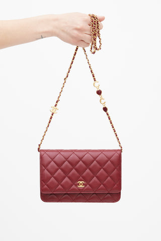 Chanel 2022 Burgundy Quilted Leather Coco Hearts Bag