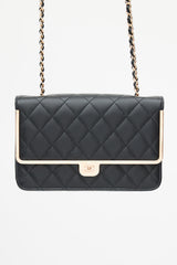 2023 Black & Rose Gold Quilted Wallet On Chain