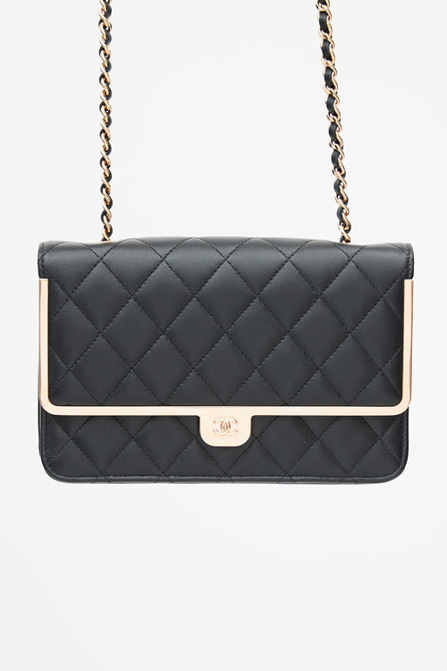 2023 Black & Rose Gold Quilted Wallet On Chain
