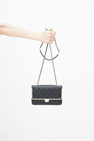 2023 Black & Rose Gold Quilted Wallet On Chain