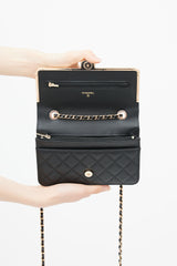 2023 Black & Rose Gold Quilted Wallet On Chain
