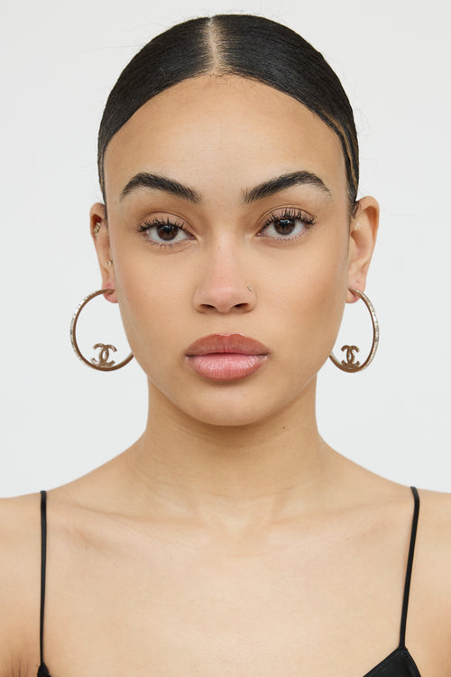 Chanel 2023 Crystal CC Hoop Earrings