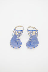 Chanel Blue Leather Flower Embellished Sandal