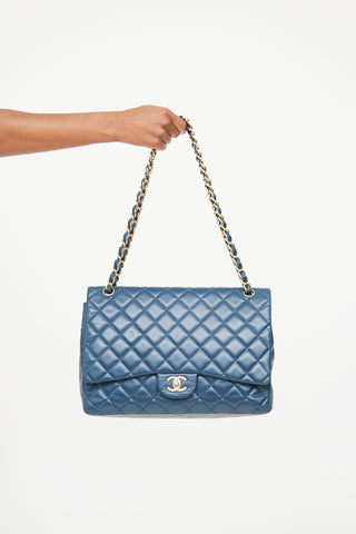 Chanel 2010 Blue Quilted Calfskin Jumbo Flap Bag