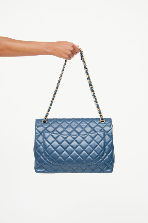 Chanel 2010 Blue Quilted Calfskin Jumbo Flap Bag
