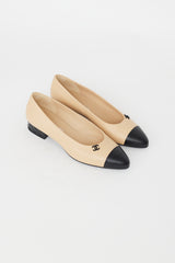 Chanel Beige & Black Toe Leather Flat