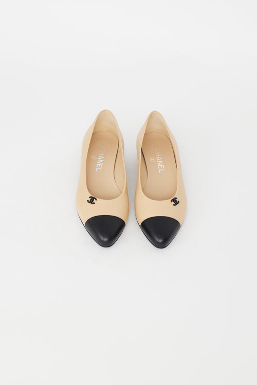 Chanel Beige & Black Toe Leather Flat