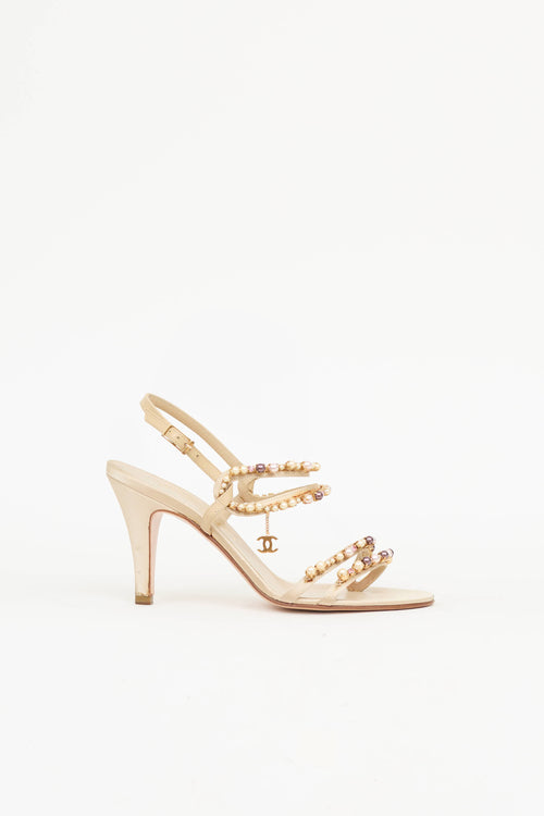 Chanel Spring 2005 Satin & Leather Pearl Sandal