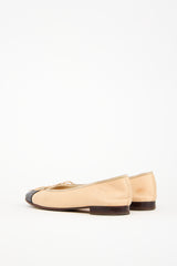 Chanel Beige Leather CC Ballet Flat