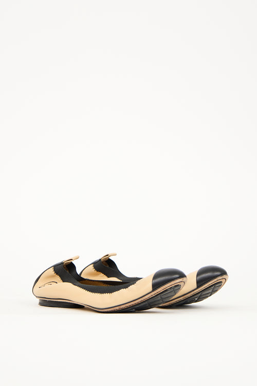 Chanel Beige & Black Leather CC Ballet Flat