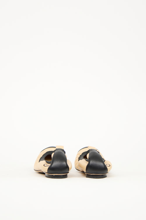 Chanel Beige & Black Leather CC Ballet Flat