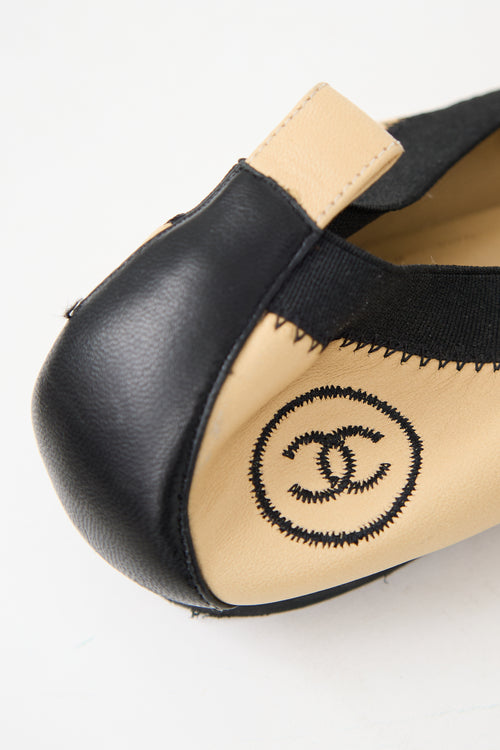 Chanel Beige & Black Leather CC Ballet Flat