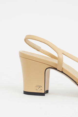 Chanel Beige & Black Leather Slingback Pump