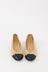 Chanel Beige & Black Leather CC Ballet Flat
