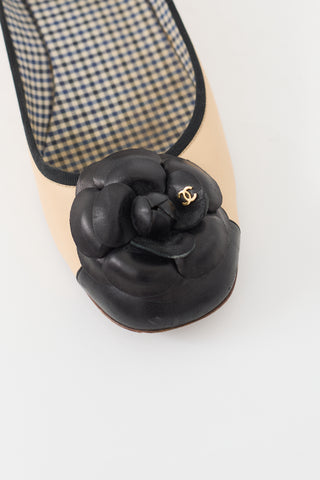 Chanel Beige & Black Leather CC Camellia Cap Pump