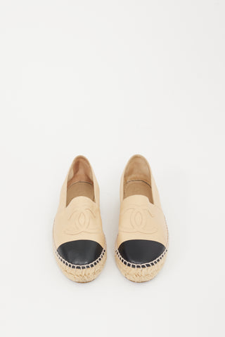Chanel Beige & Black Leather CC Espadrille