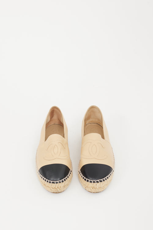 Chanel Beige & Black Leather CC Espadrille